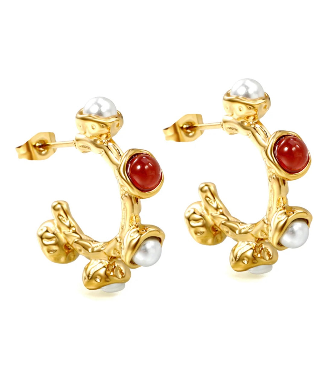 Arete perla blanca y roja