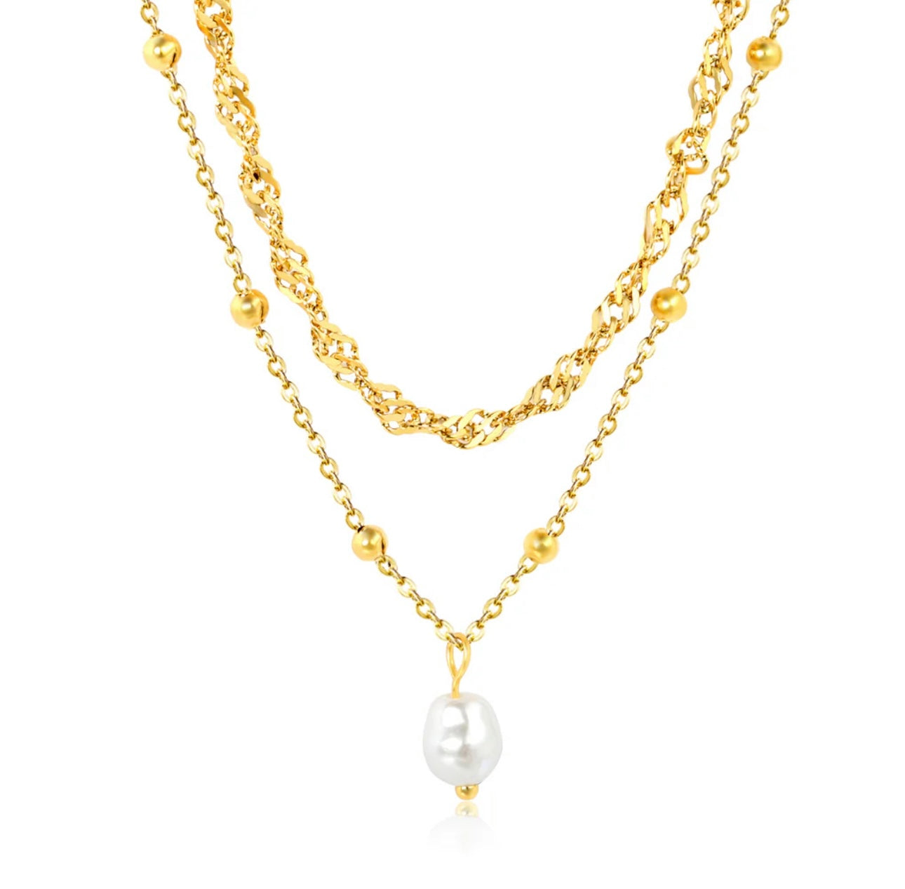 Collar perla doble acero inoxidable