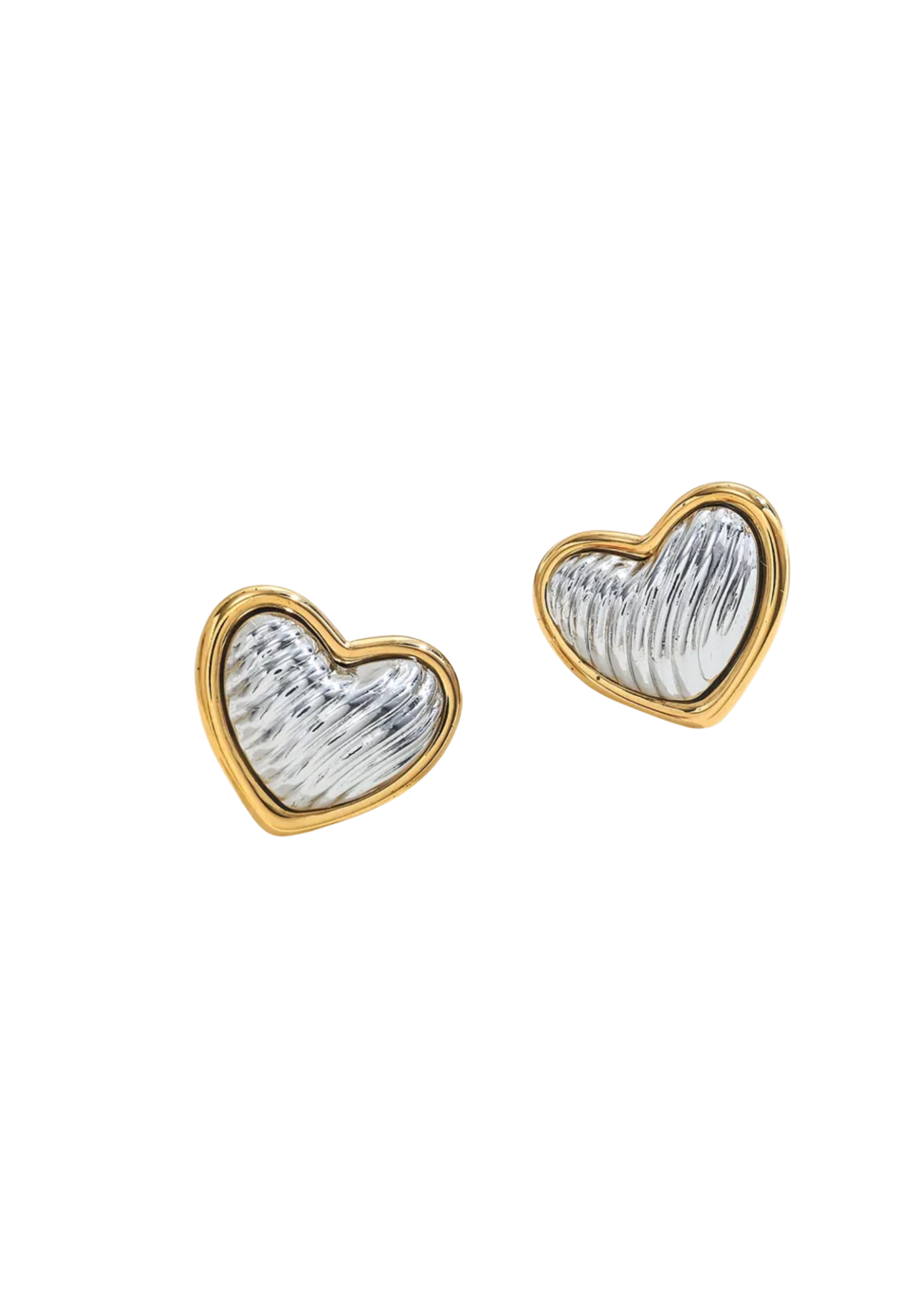 Aretes acero inoxidable corazón plateado con dorado